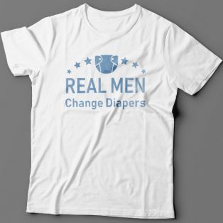 Футболка в подарок для папы с надписью "Real man change diapers" ("Настоящие мужики меняют подгузники")